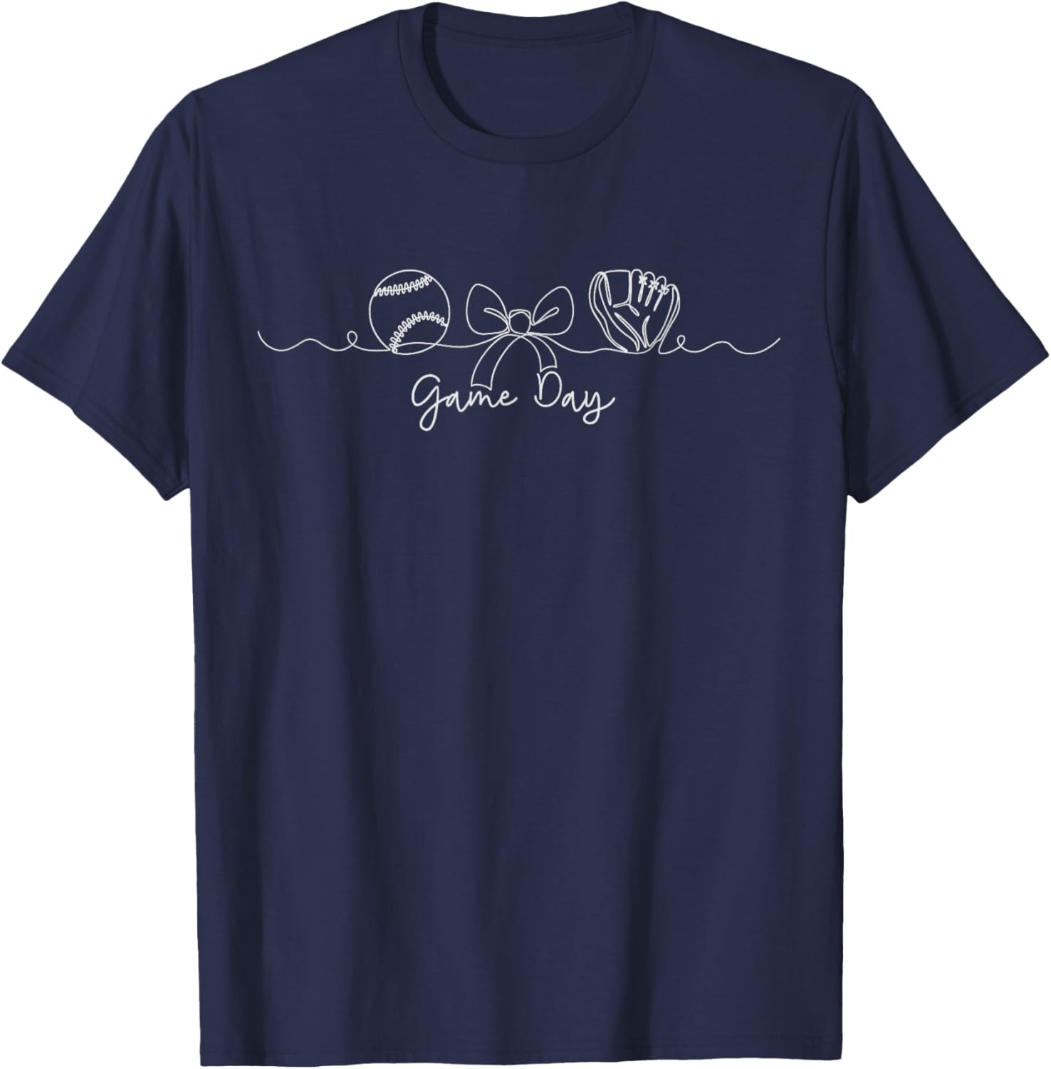 Baseball Game Day Player & Fan Minimalist Bow Girls T-Shirt - T-Shirt | Navy
