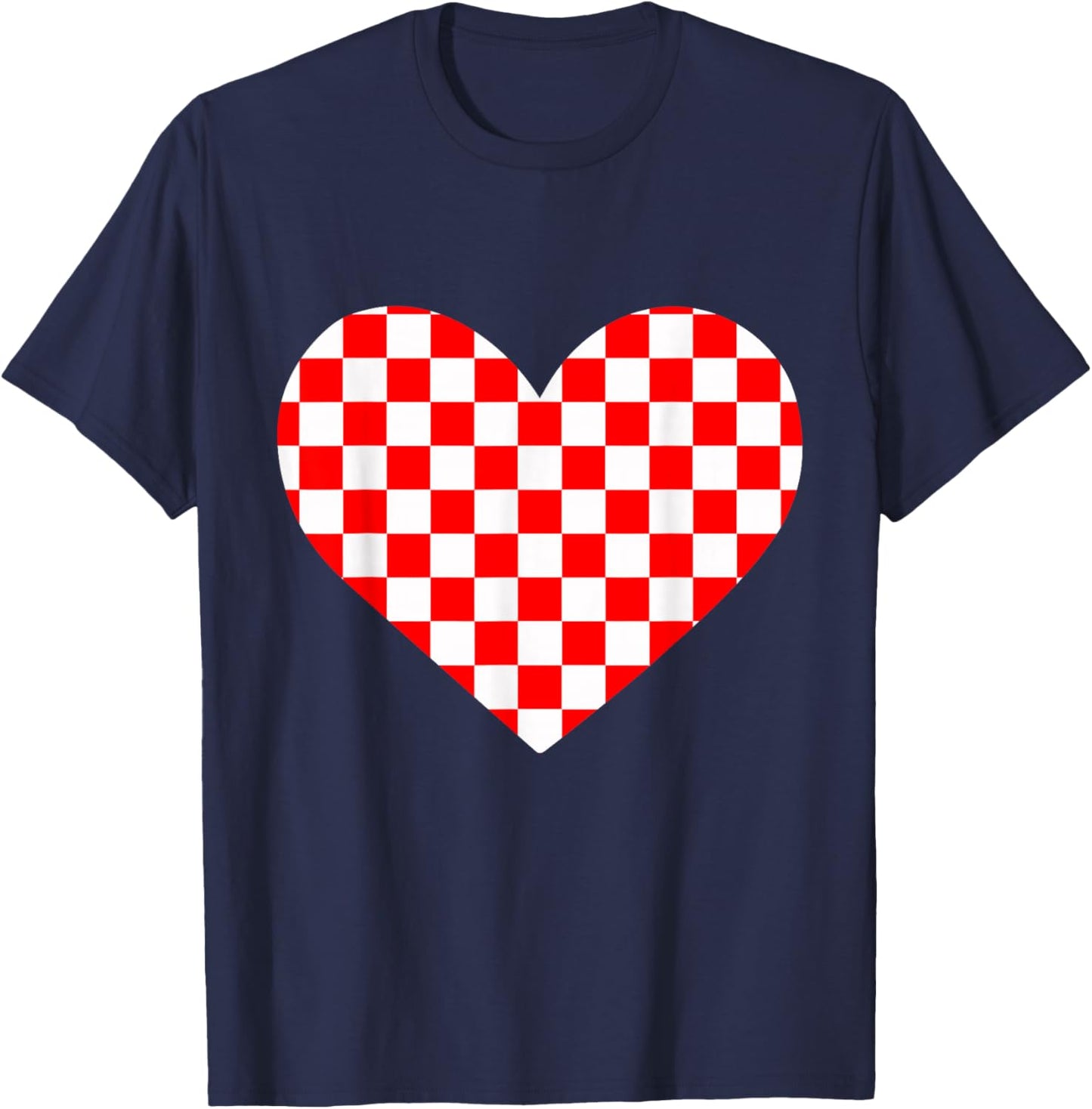 Girls Valentines Heart Silhouette Checkerboard Retro T-Shirt - T-Shirt | Navy