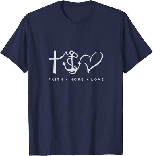 Collection Faith Hope Love Minimalist Design Anchor Heart T-Shirt - T-Shirt | Navy