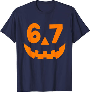 Halloween Six Seven 6 7 Meme Jack O Lantern 6-7 Pumpkin Face T-Shirt - T-Shirt | Navy