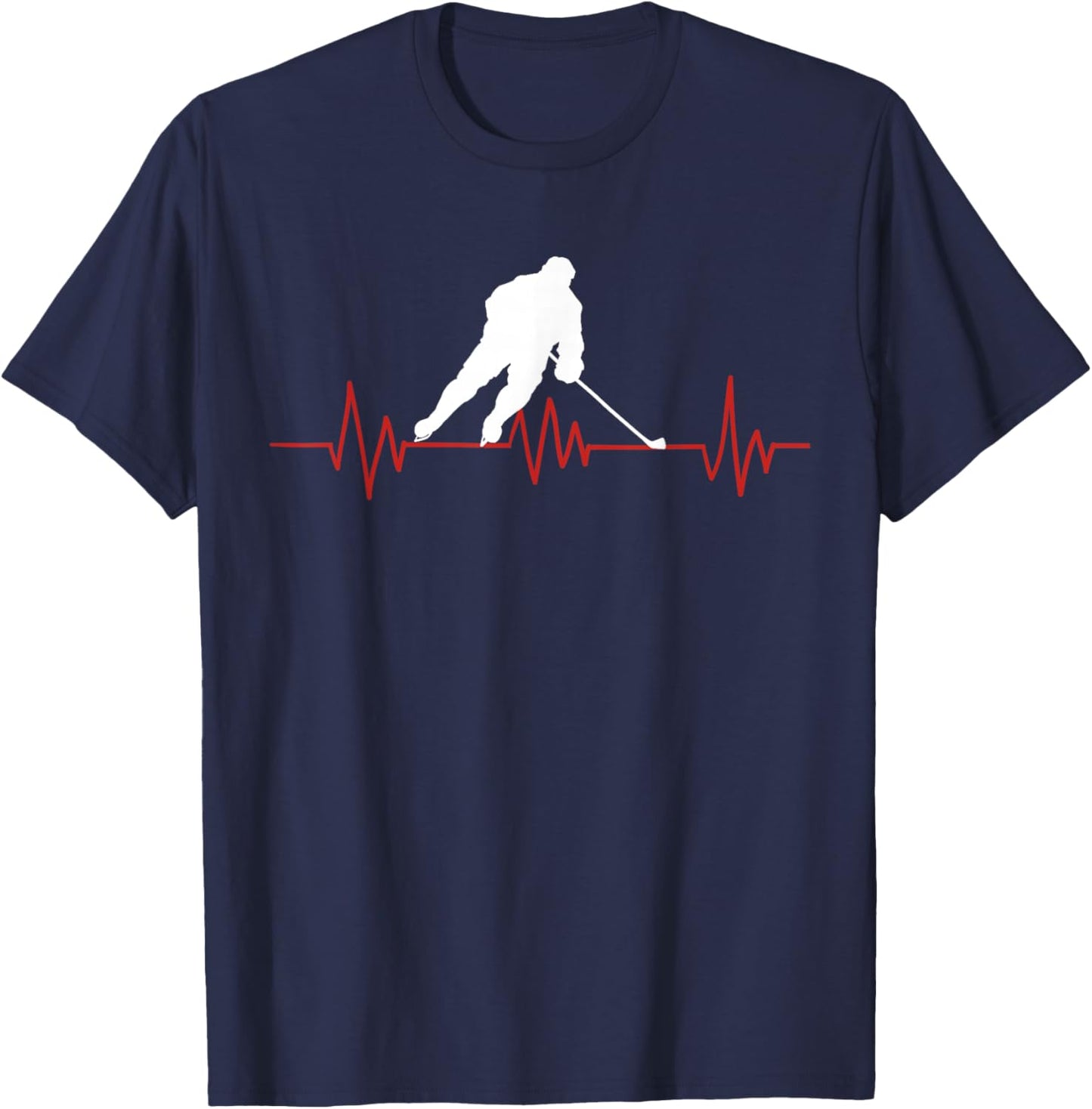 Ice Hoceky EKG Hockey Heartbeat T-Shirt - T-Shirt | Navy