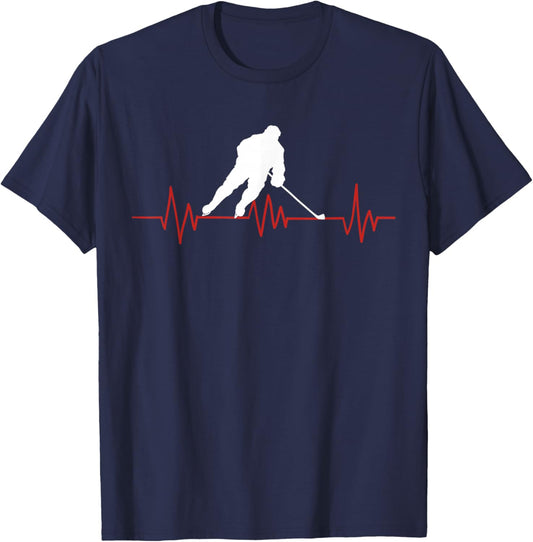 Ice Hoceky EKG Hockey Heartbeat T-Shirt - T-Shirt | Navy