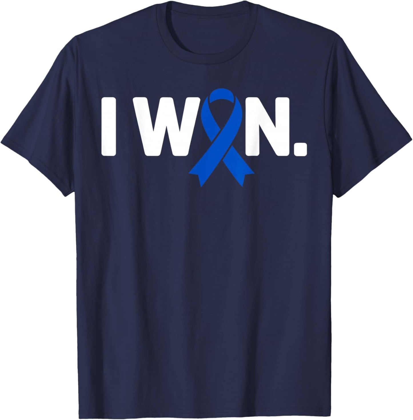 I Won Survivor Colorectal Colon Cancer Awareness Blue Ribbon T-Shirt - T-Shirt | Navy