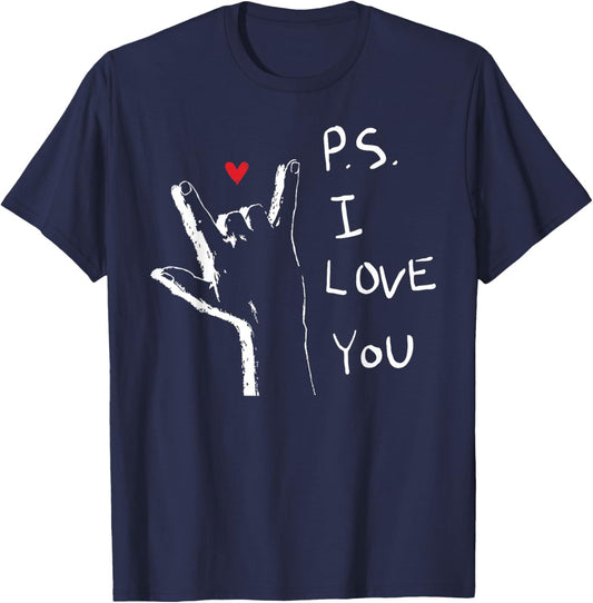 PS I Love You Day Valentine's Day Purple Heart Kid Men Women T-Shirt - T-Shirt | Navy