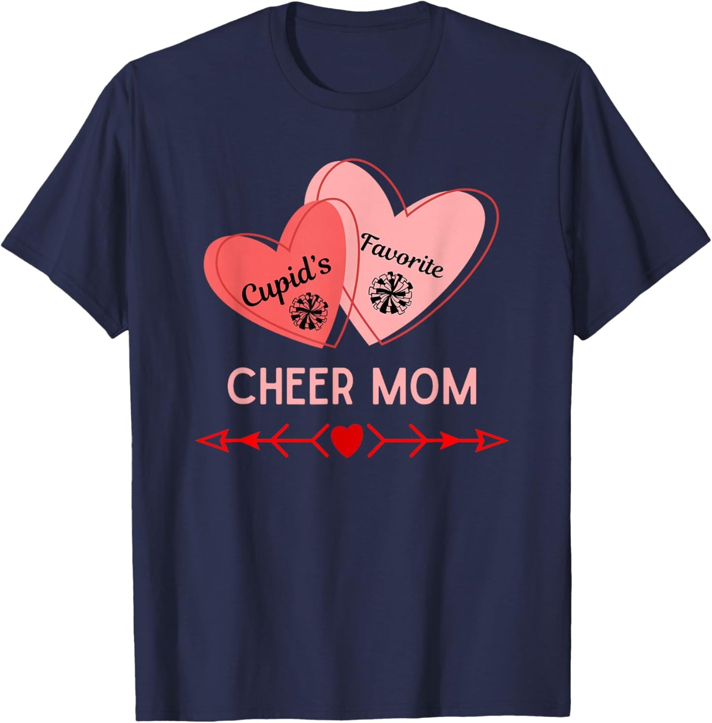 Cupid's Favorite Cheer Mom Valentine's Day Trendy Retro Cute T-Shirt - T-Shirt | Navy