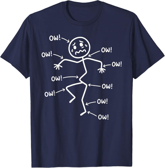Funny Ow Ow Ow Ow Saying Body Pain Character Humor Sarcastic T-Shirt - T-Shirt | Navy