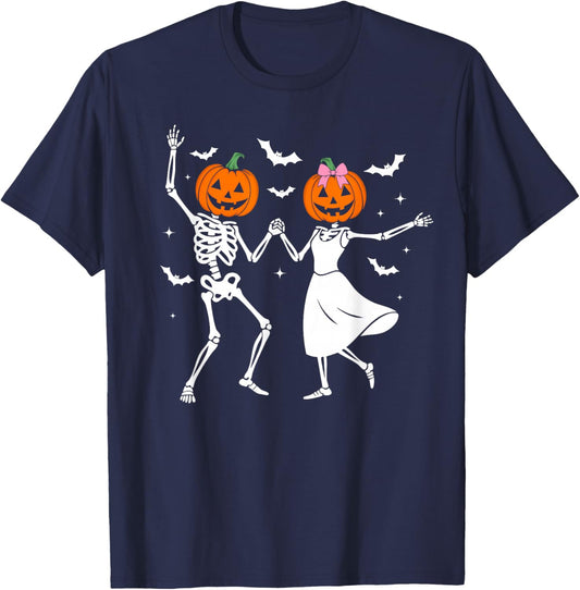 Dancing Skeleton Pumpkin Retro Halloween Costume for Couples T-Shirt - T-Shirt | Navy
