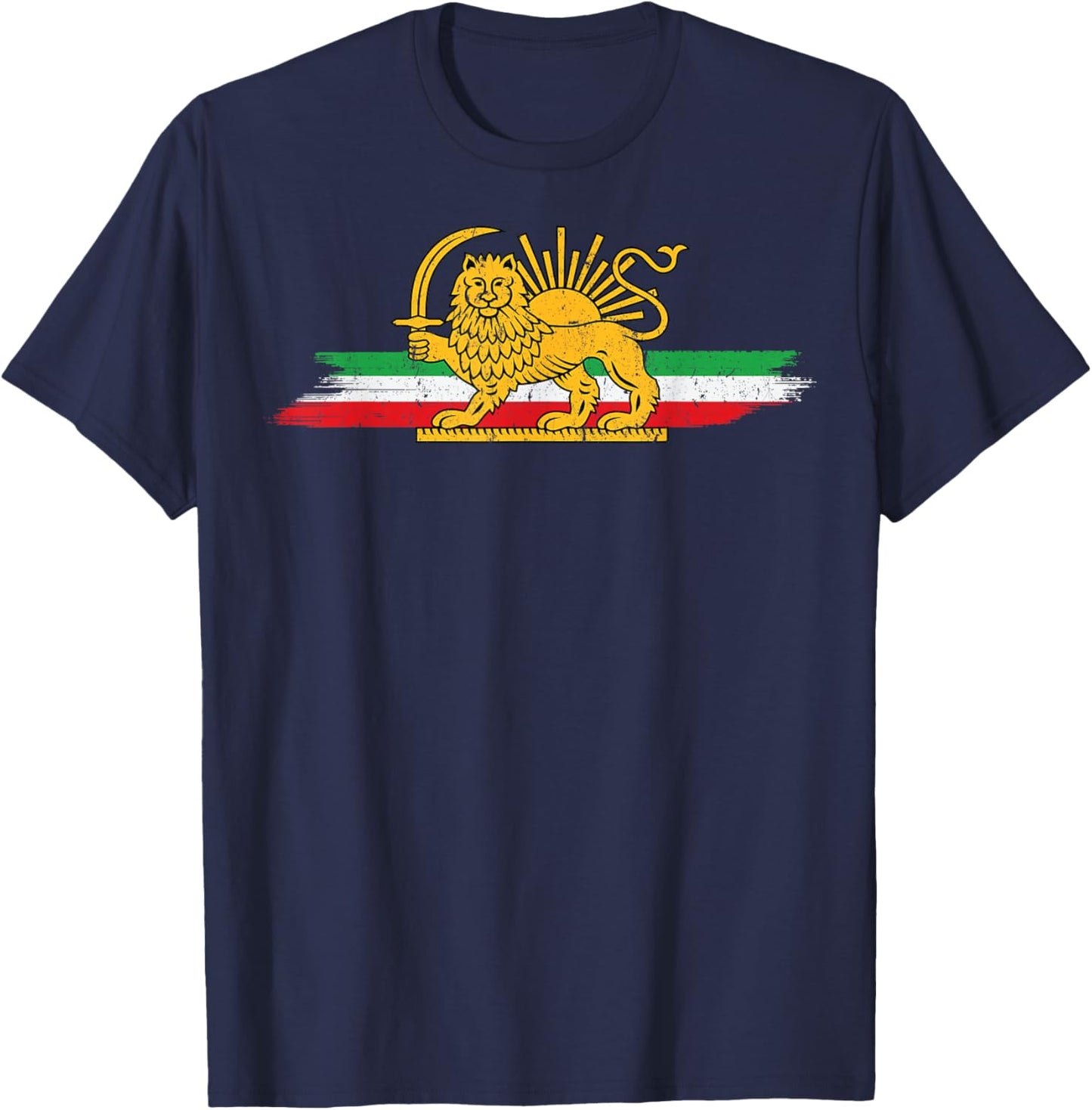 Shir o Khorshid Lion and Sun Iran Flag Persia Men Women Kids T-Shirt - T-Shirt | Navy