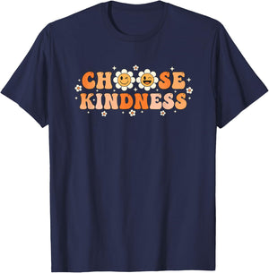 Choose Kindness Retro Daisy Wellness Graphic Motiv T-Shirt - T-Shirt | Navy