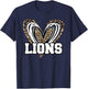 Lions Heart Love School Spirit Lion Pride Mascot Game Day T-Shirt - T-Shirt | Navy