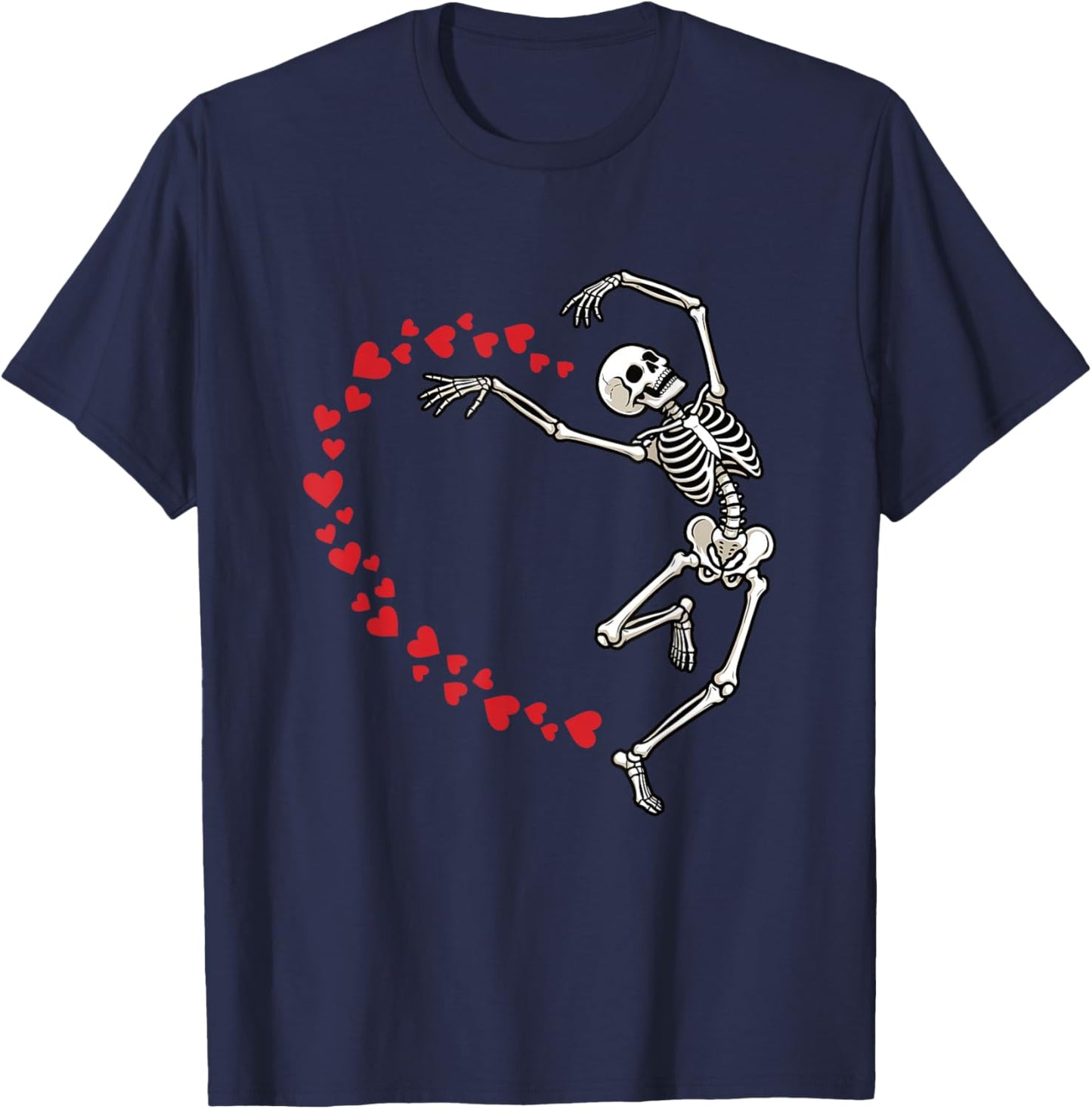 Skeleton Heart Valentine Graphic Dancing Skull Hearts Art T-Shirt - T-Shirt | Navy