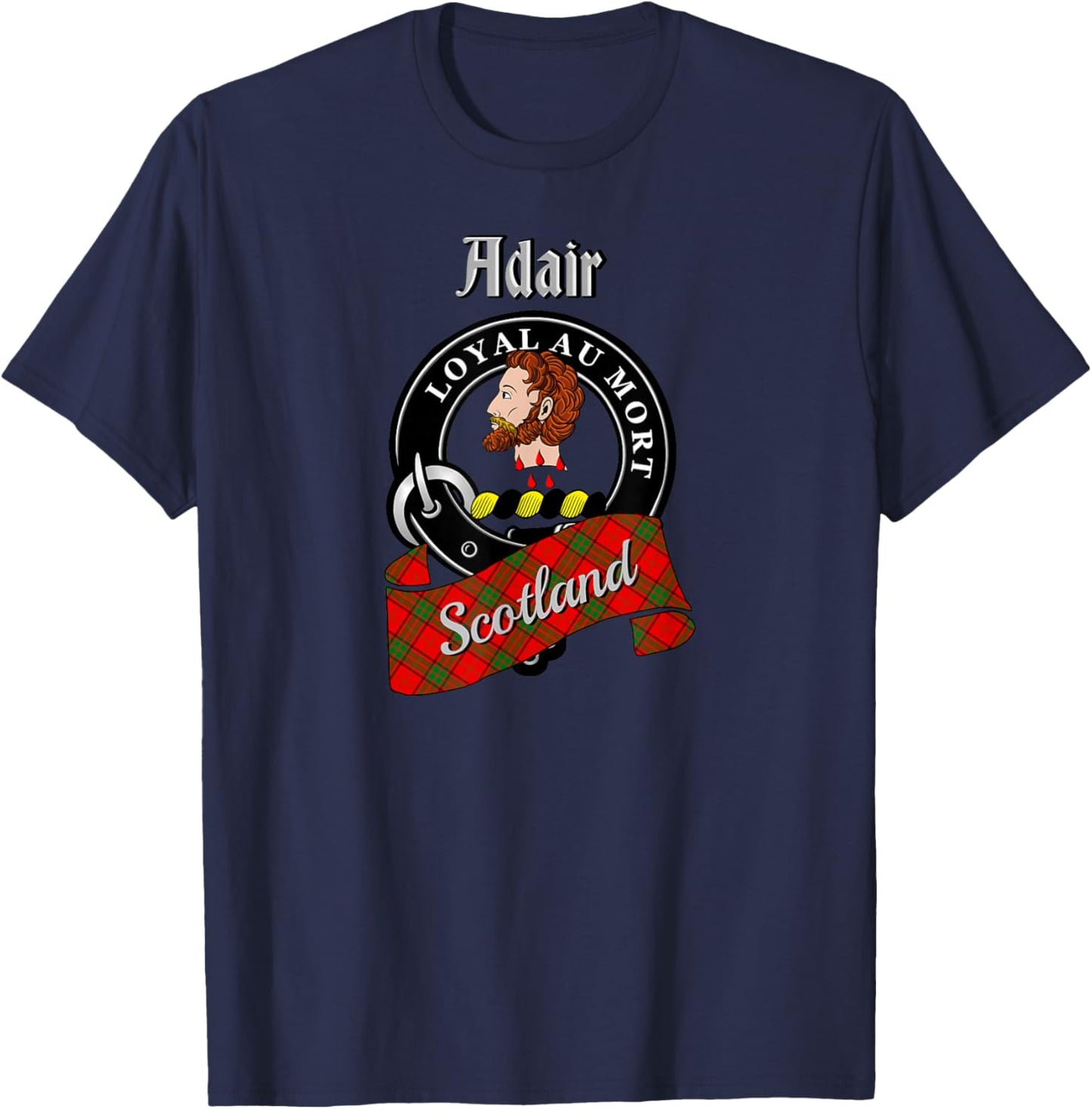Adair Scottish Clan Badge & Tartan T-Shirt - T-Shirt | Navy