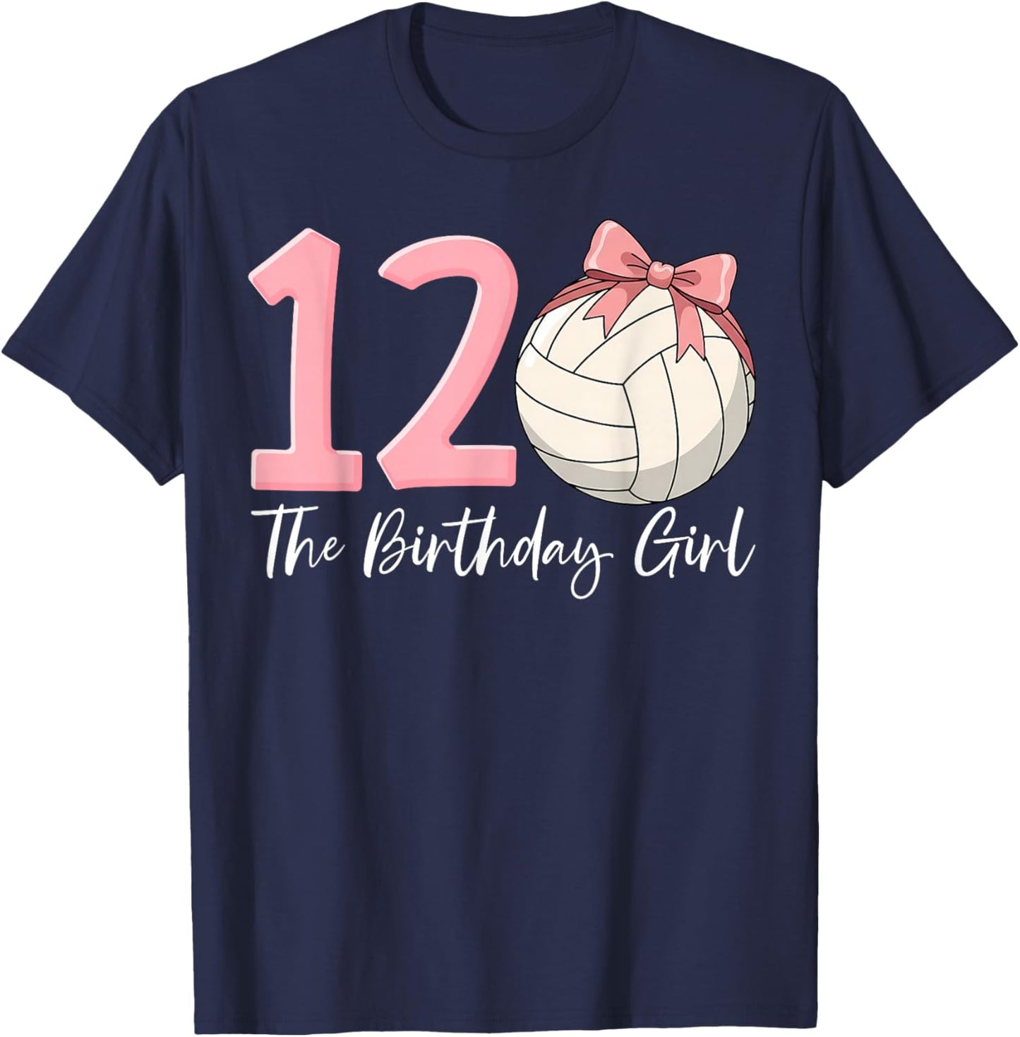 12th Birthday Girl Volleyball Ball Coquette Pink 12 T-Shirt - T-Shirt | Navy