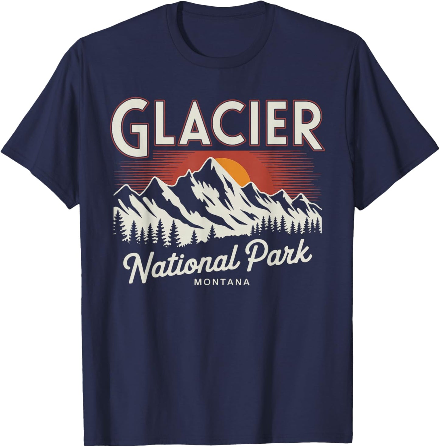 Glacier National Park Montana USA Retro Vintage Nature T-Shirt - T-Shirt | Navy