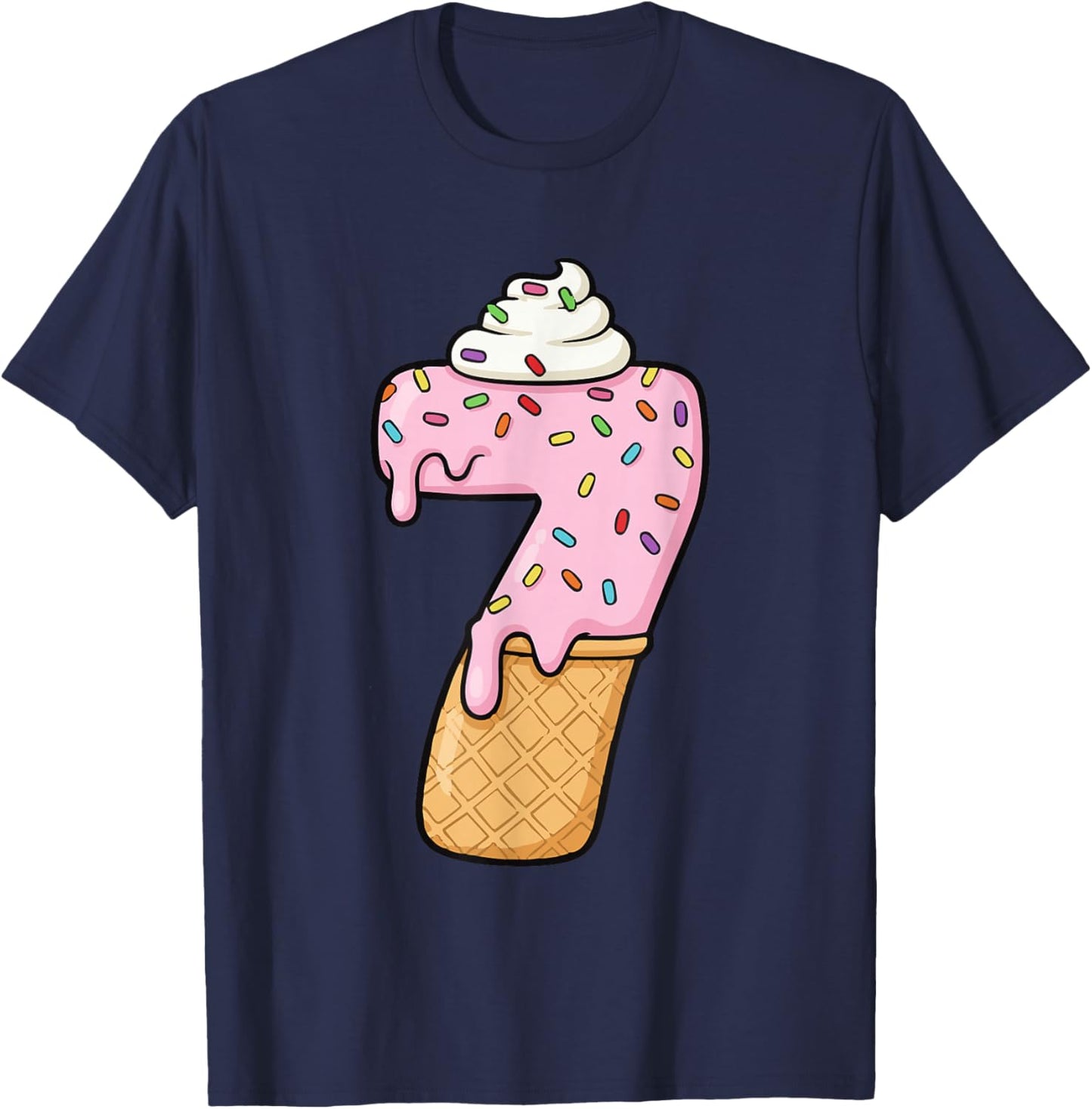 #7 Jersey Uniform Drip Teen Slang, Funny Ice Cream, 7th T-Shirt - T-Shirt | Navy