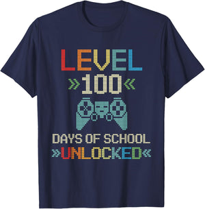 Level 100 Days Unlocked Kids Video Games Pixel Art for Gamer T-Shirt - T-Shirt | Navy