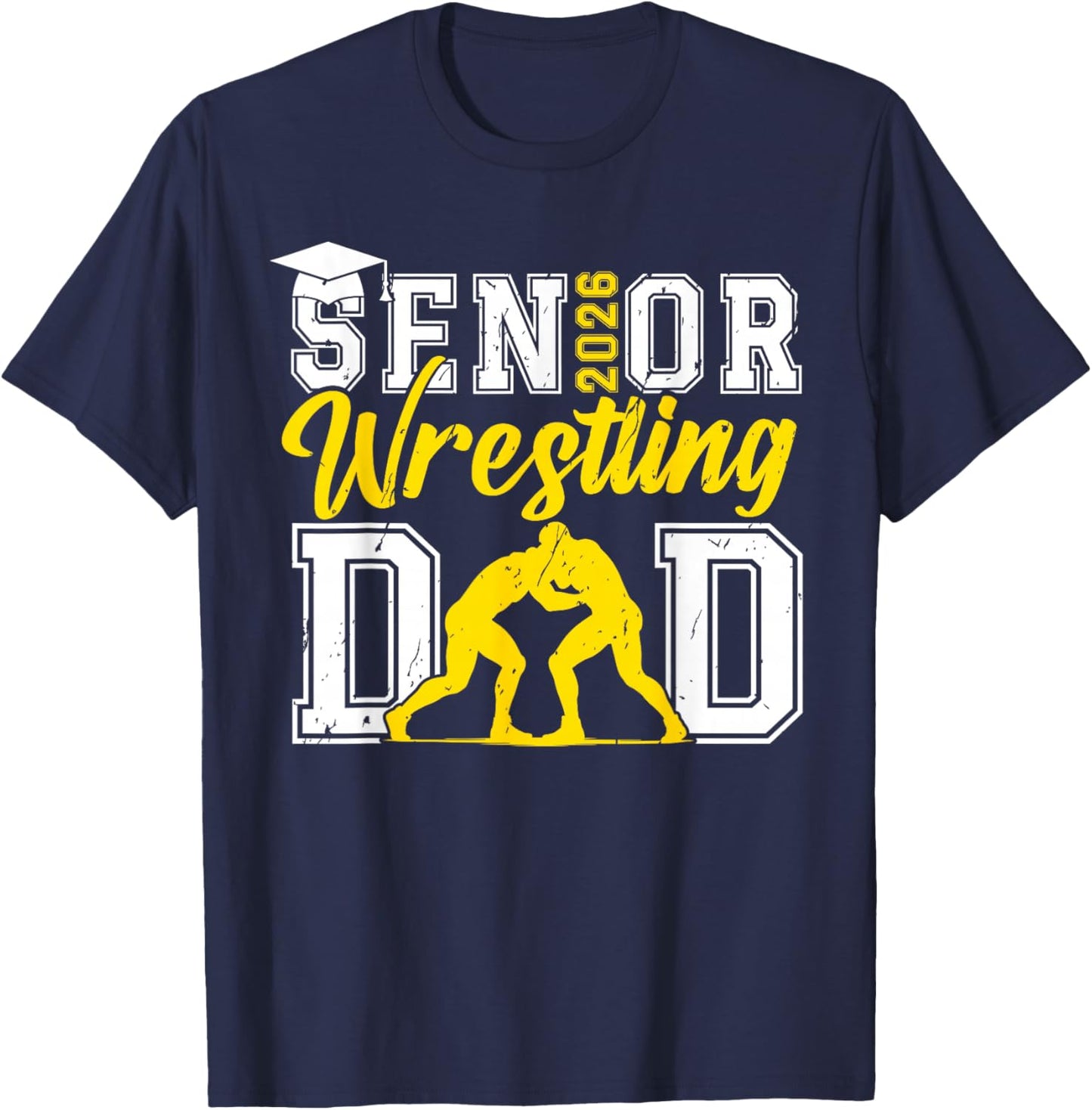 Retro Senior Wrestling Dad 2026 Senior Dad Class of 2026 T-Shirt - T-Shirt | Navy