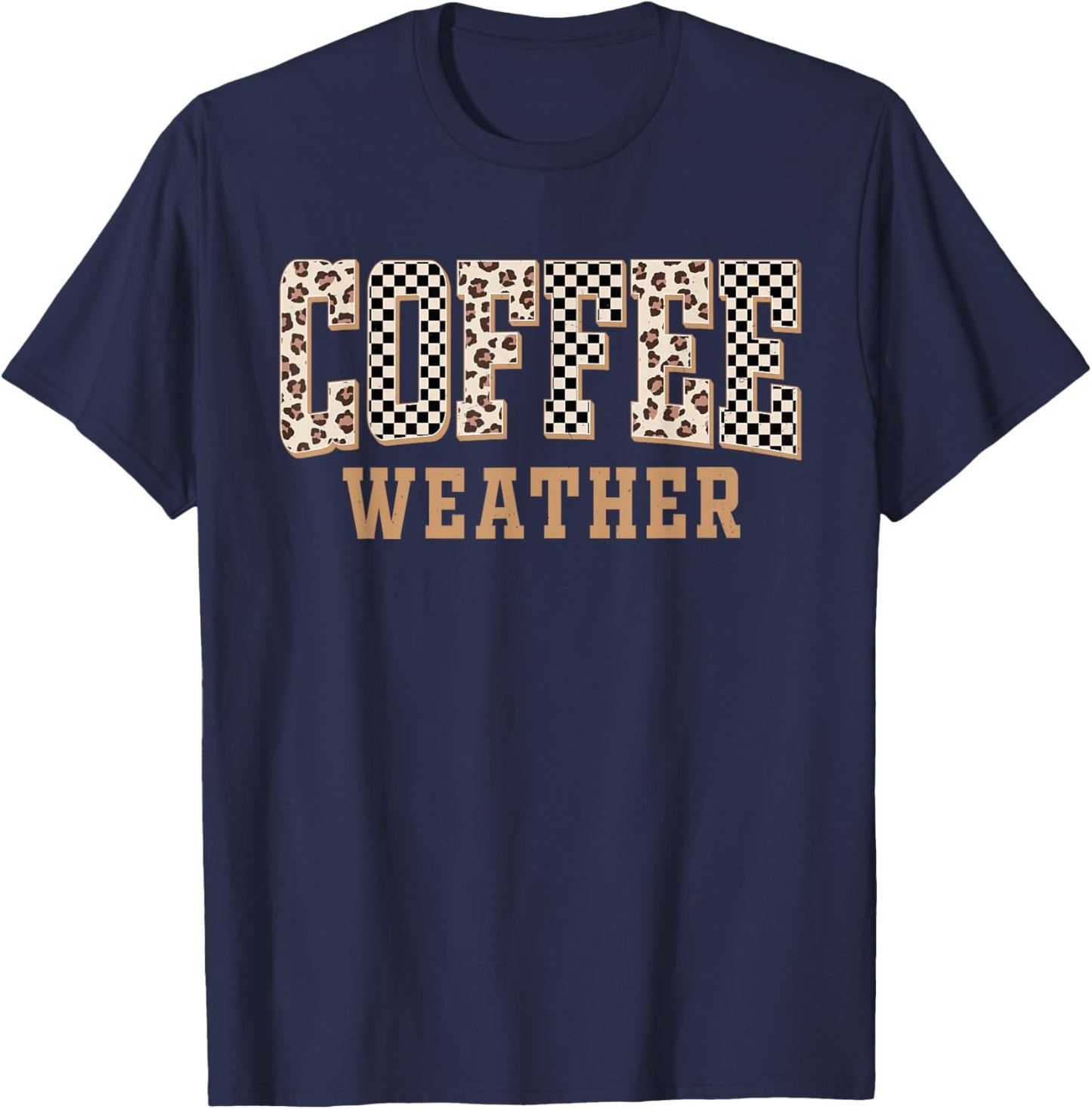 Retro Coffee Weather Cozy Fall Checkered Coffee Lover Women T-Shirt - T-Shirt | Navy