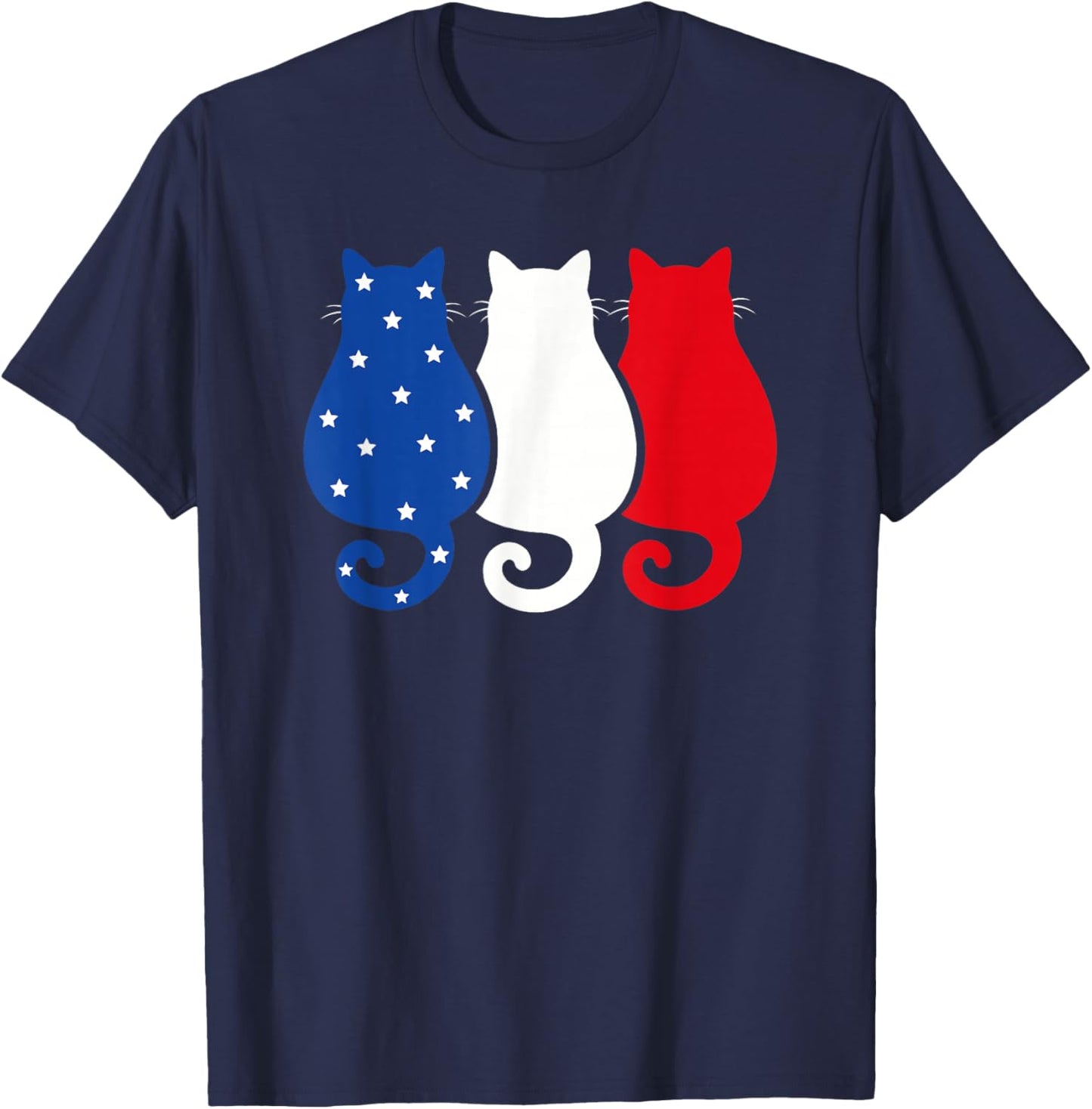 USA Flag Cats 4th of July Men Women Kids Funny Patriotic T-Shirt - T-Shirt | Navy