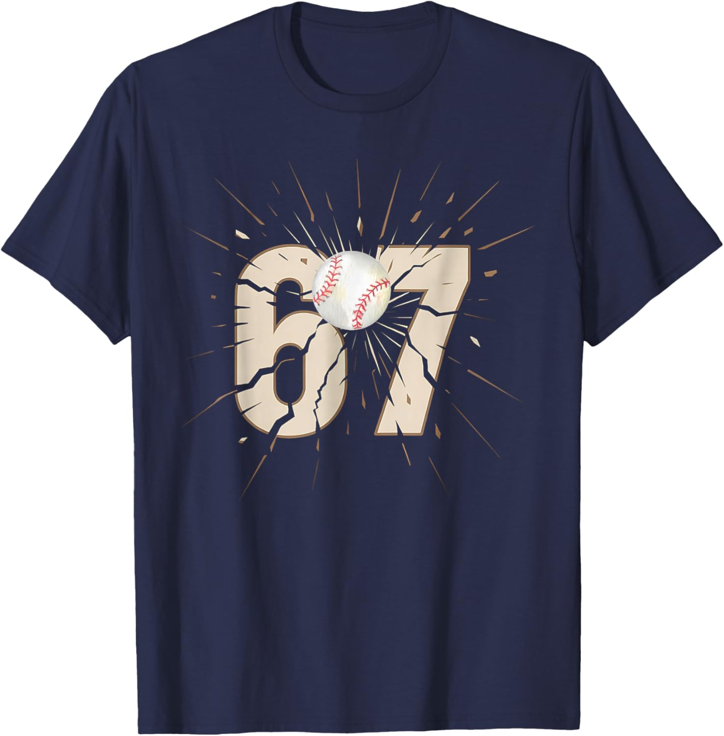 Baseball 67 Six Seven Funny Meme Number T-Shirt - T-Shirt | Navy