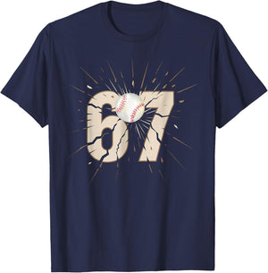 Baseball 67 Six Seven Funny Meme Number T-Shirt - T-Shirt | Navy