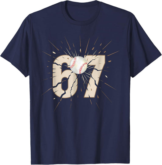 Baseball 67 Six Seven Funny Meme Number T-Shirt - T-Shirt | Navy