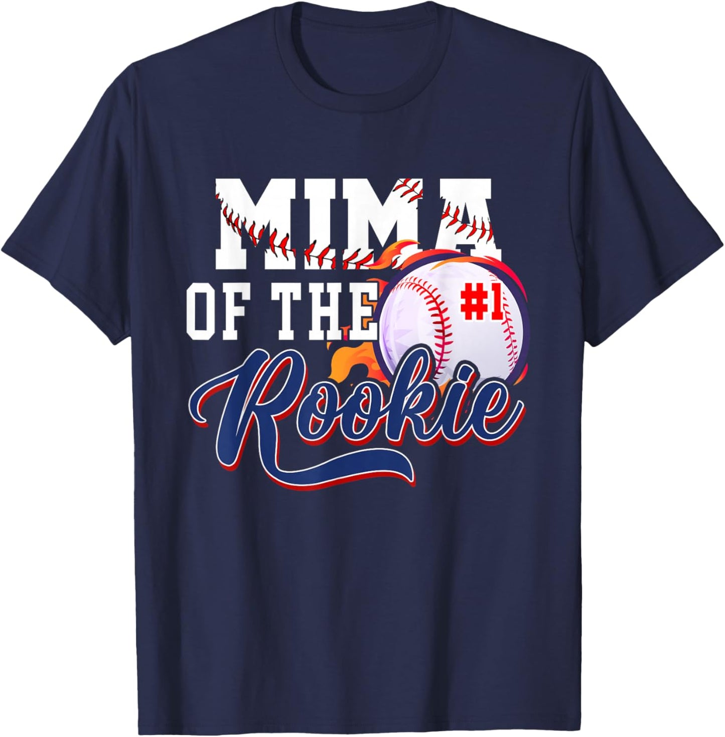 Mima Rookie of Year 1st Birthday Baseball Theme Matching T-Shirt - T-Shirt | Navy