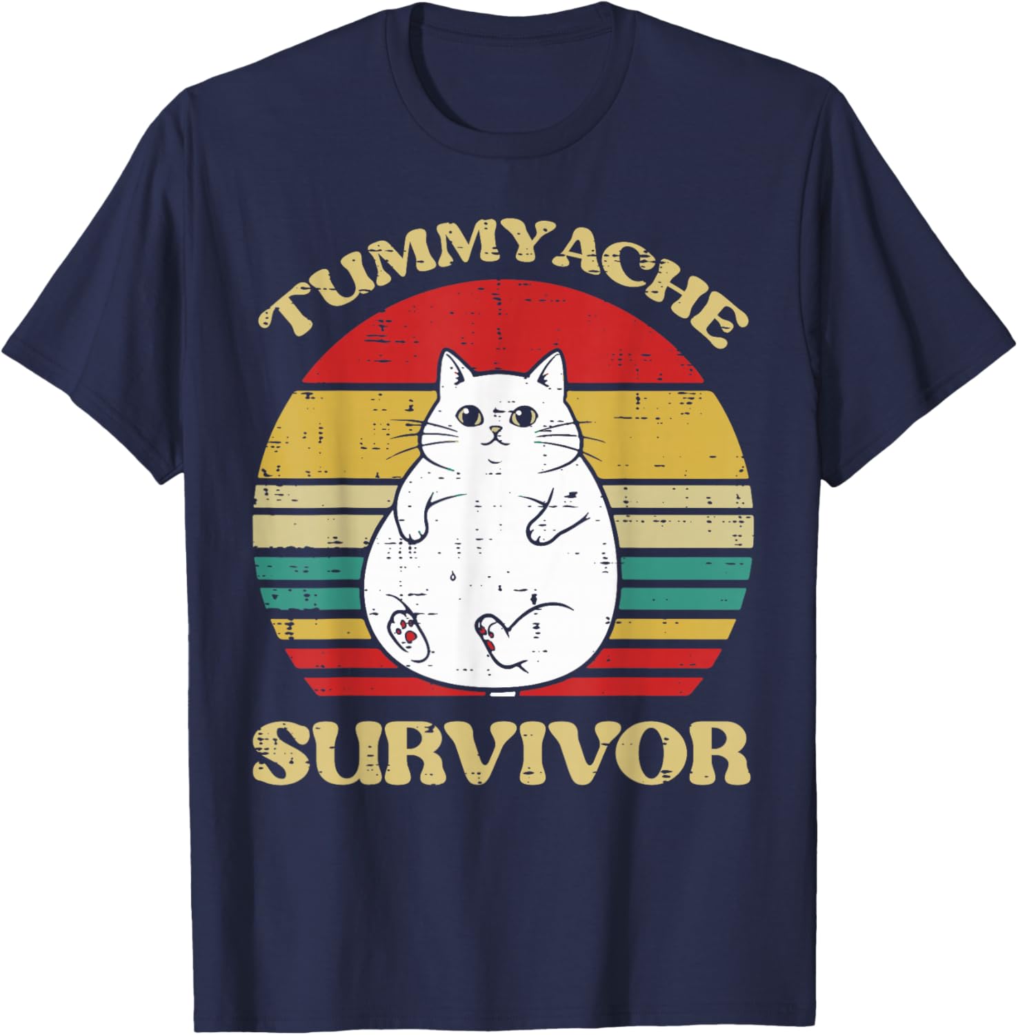 Fat Cat Tummy Ache Survivor Funny Saying Meme Men Women Kids T-Shirt - T-Shirt | Navy