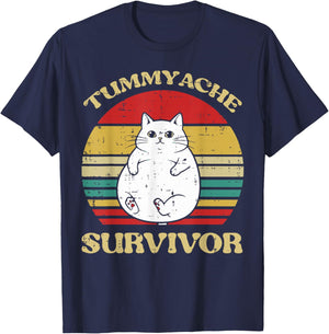 Fat Cat Tummy Ache Survivor Funny Saying Meme Men Women Kids T-Shirt - T-Shirt | Navy