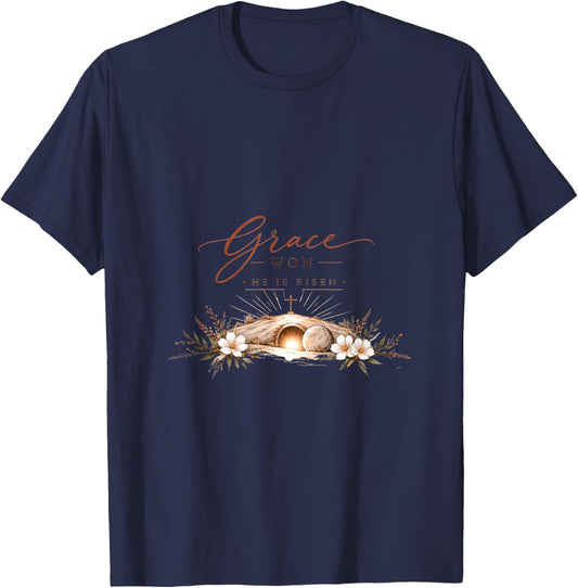 Grace Won Easter – Faith & Family Celebration T-Shirt - T-Shirt | Navy