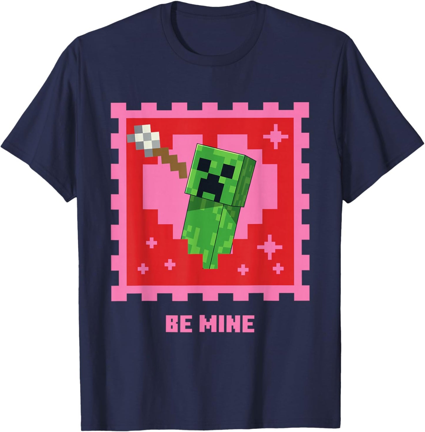 Minecraft Creeper Be Mine Valentine's Day T-Shirt - T-Shirt | Navy