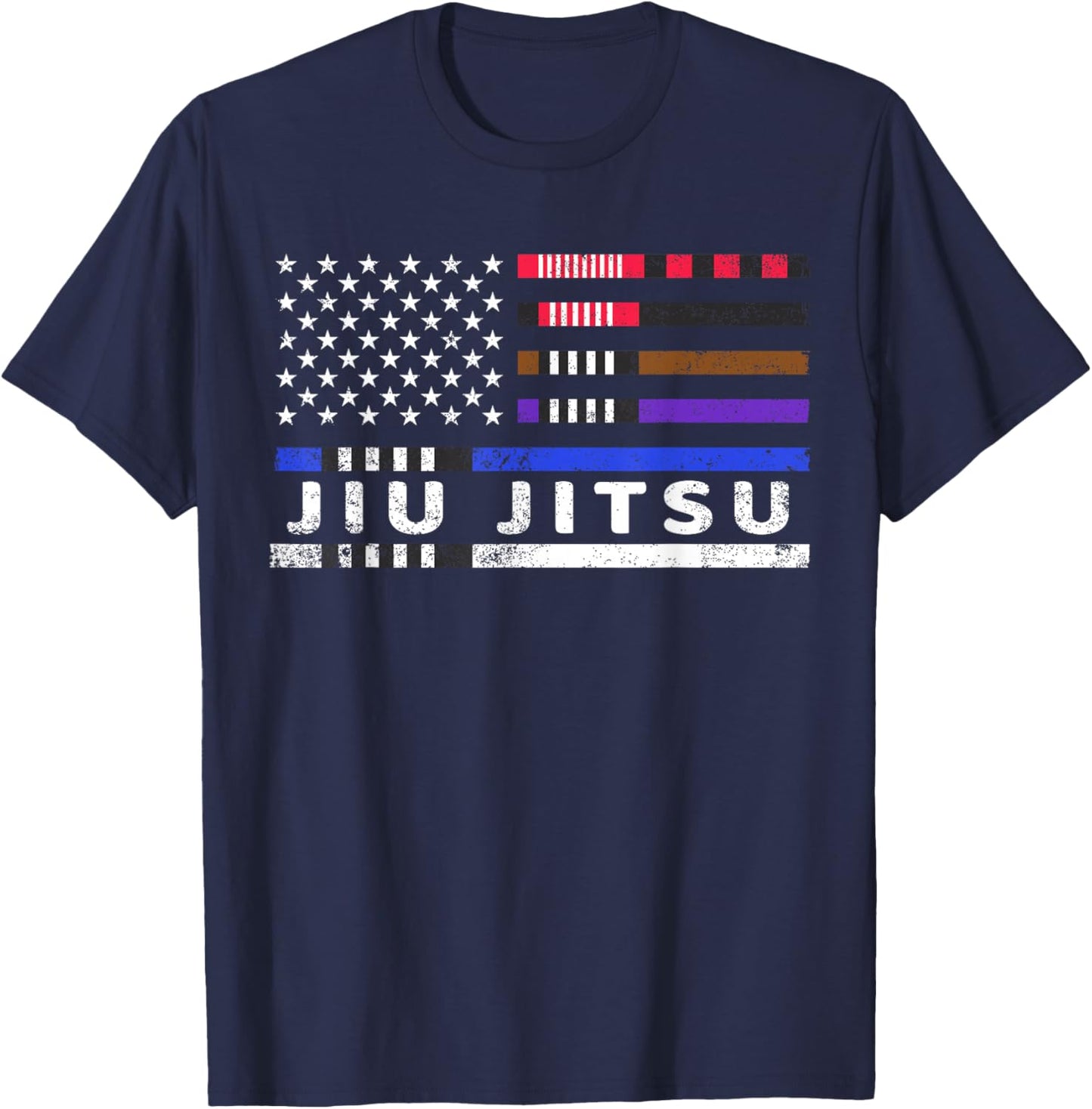 Jiu Jitsu American Flag Jiu-Jitsu Belts USA T-Shirt - T-Shirt | Navy