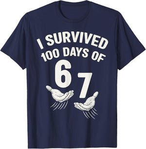Survived 100 Days of 67 100th Day of School Teacher 6 7 Kids T-Shirt - T-Shirt | Navy