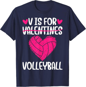 V is for Volleyball Valentine Couple Valentine Day T-Shirt - T-Shirt | Navy