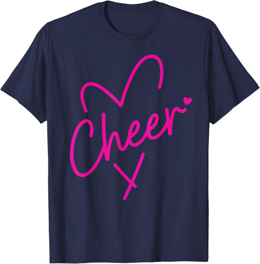 Pink Cheer Cheerleader Squad Matching Valentine Day Heart T-Shirt - T-Shirt | Navy
