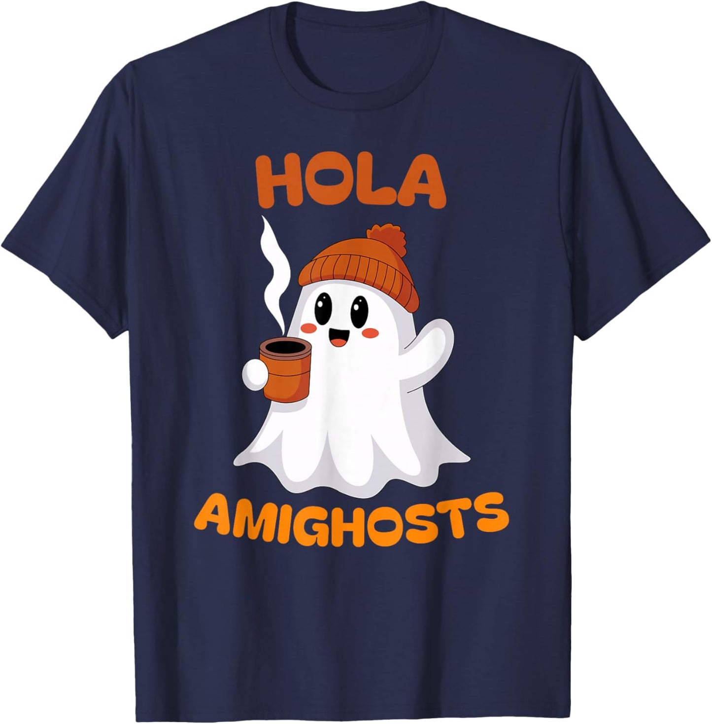 Hola Amighosts Funny Spanish Pun Language Ghost Halloween T-Shirt - T-Shirt | Navy