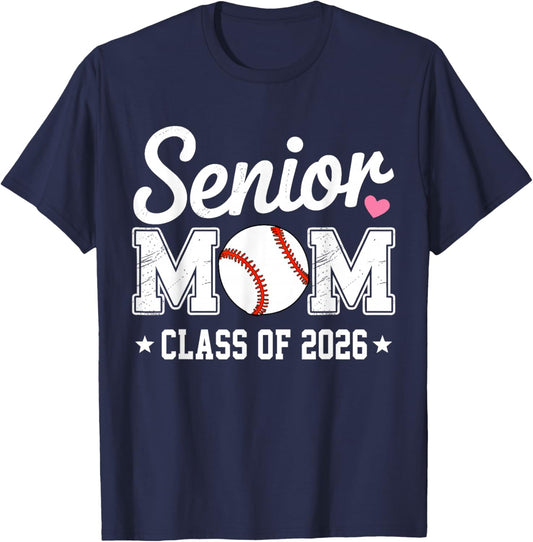Senior Mom Class of 2026 Baseball Retro Mom Graduation 2026 T-Shirt - T-Shirt | Navy