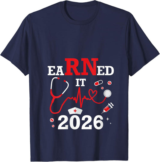Women's Earned it 2026 for Nurse Graduation or RN LPN Class of V-Neck T-Shirt - T-Shirt | Navy