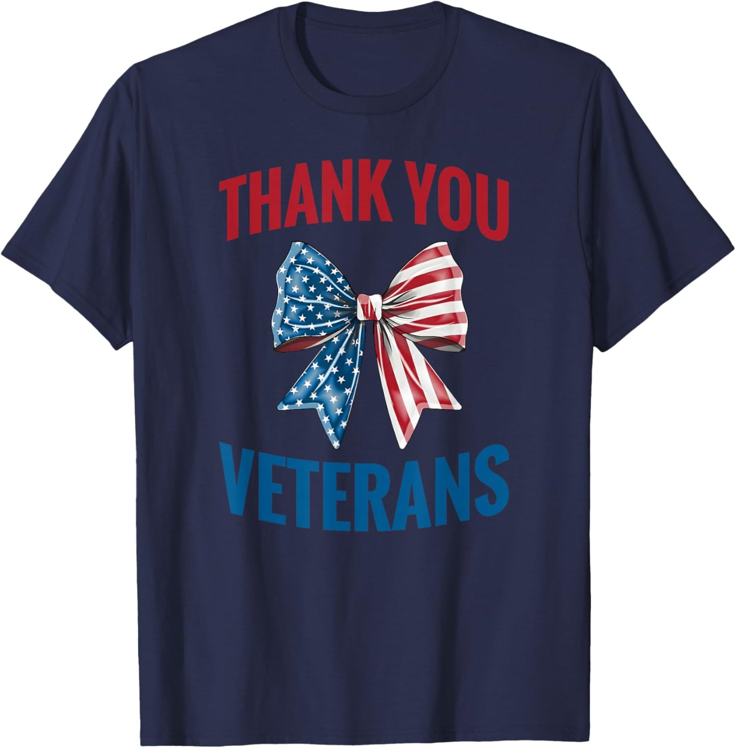 Patriotic USA Flag Coquette Bow Thank You Veterans Women Kid T-Shirt - T-Shirt | Navy