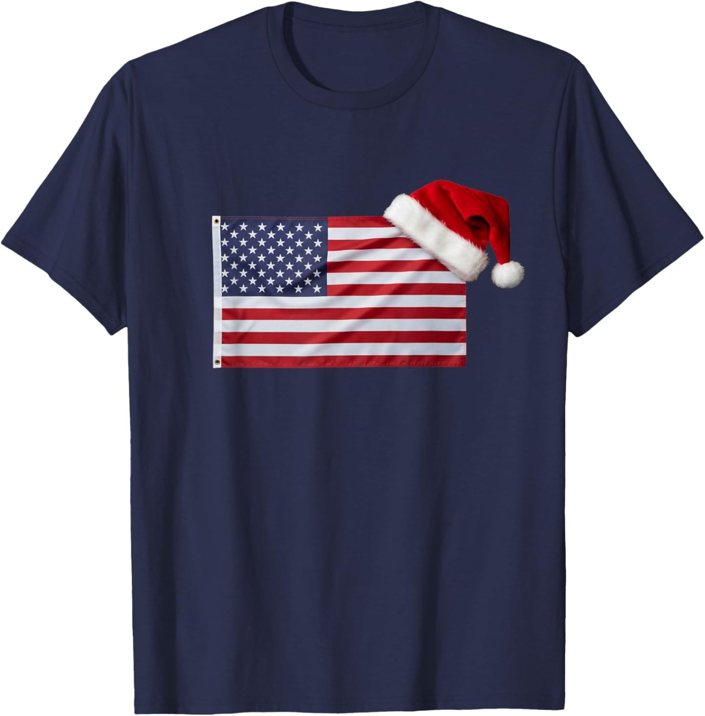 American Flag Santa Hat Funny Patriotic Christmas USA T-Shirt - T-Shirt | Navy