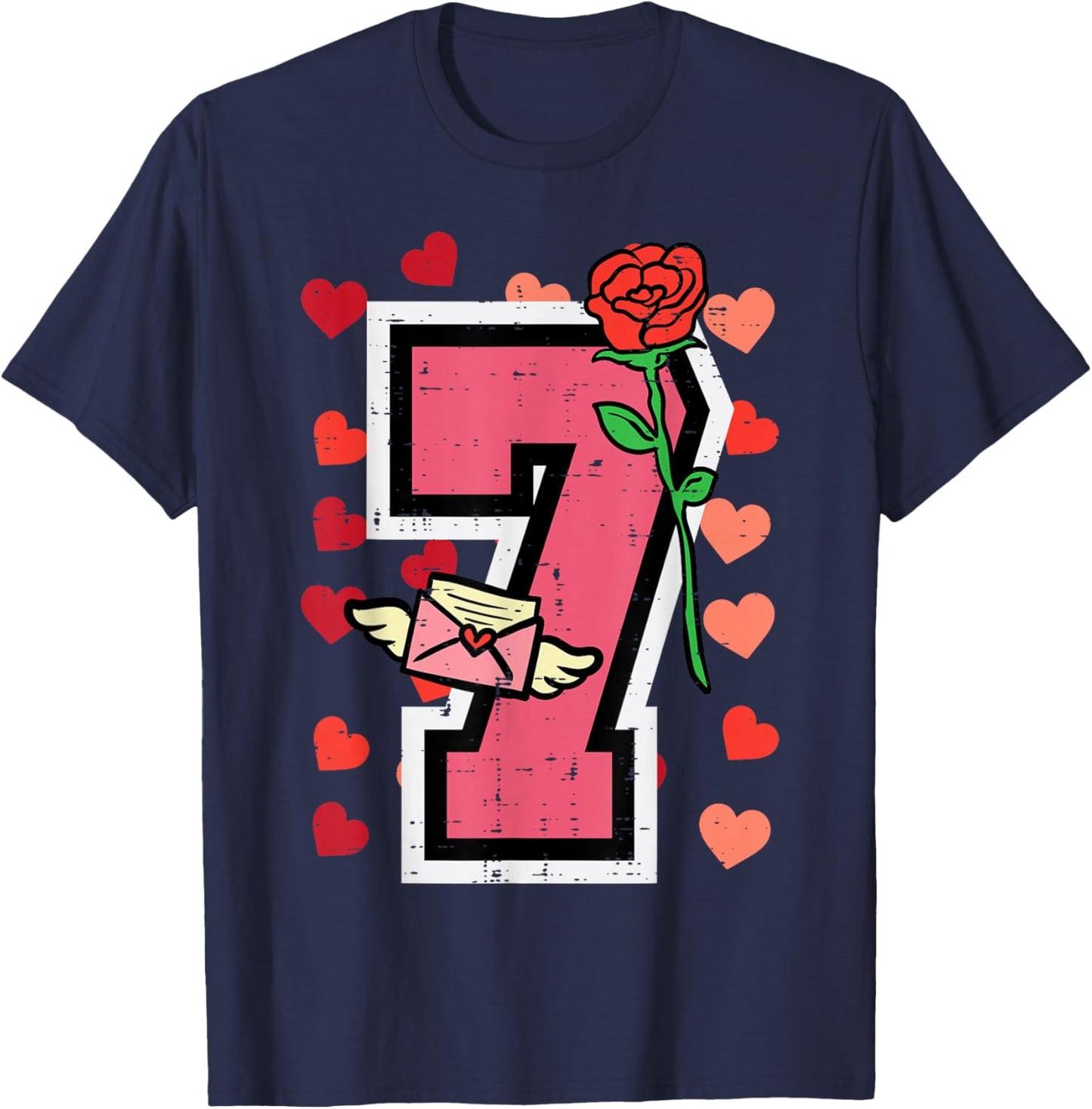 Number 7 Valentines Day 6 7 Matching Couple Kids Boys Youth T-Shirt - T-Shirt | Navy