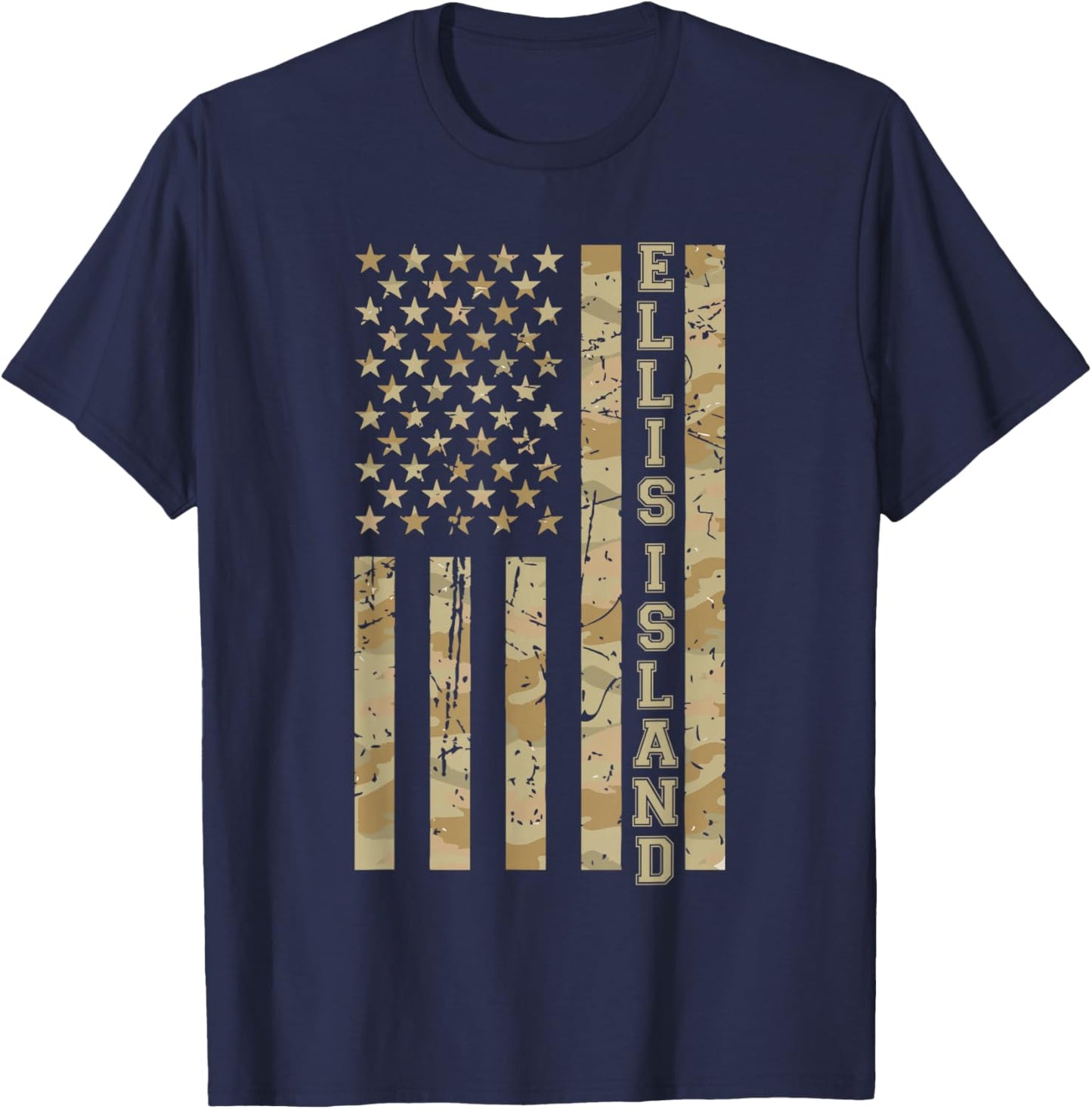 Ellis Island Historic Site Immigrant Desert Camo Distressed T-Shirt - T-Shirt | Navy