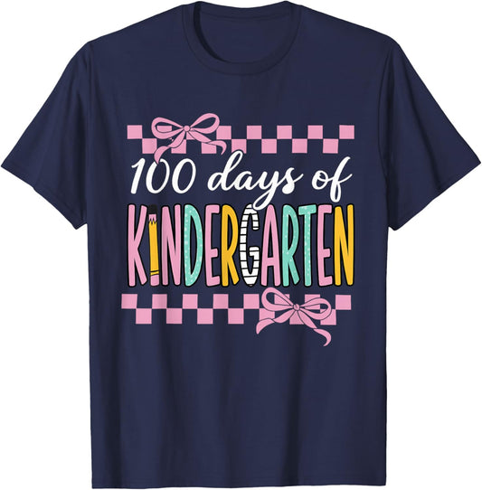100 Days of Kindergarten Teacher Girls 100th Day of School T-Shirt - T-Shirt | Navy