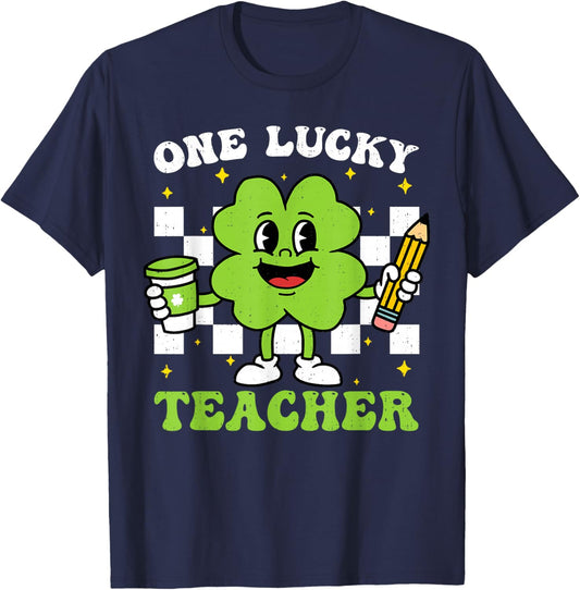 One Lucky Teacher St Patrick Day Shamrock Saint Pattys Women T-Shirt - T-Shirt | Navy