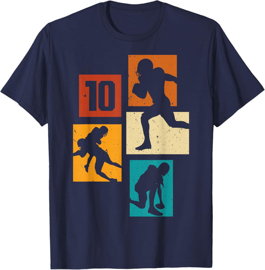 10th Birthday Retro American Football 10 Years Old Boy Girl T-Shirt - T-Shirt | Navy