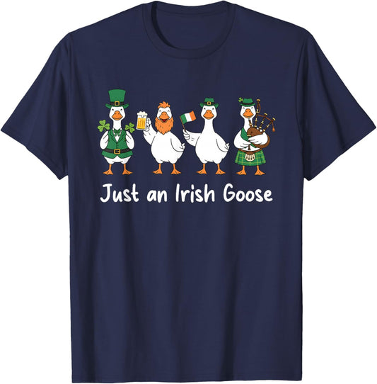 Just an Irish Goose St Patrick’s Day Irish Goose Drinking T-Shirt - T-Shirt | Navy