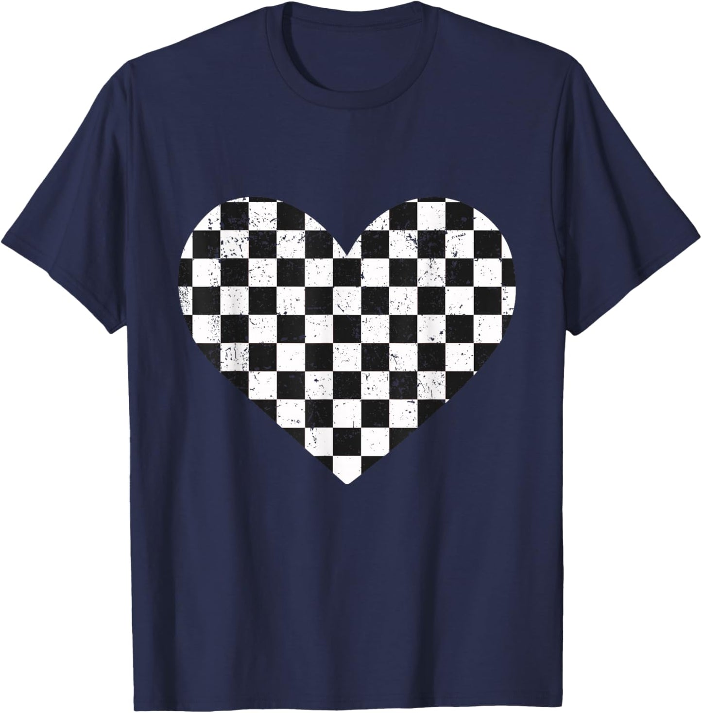 Girls Valentines Heart Silhouette Checkerboard Retro T-Shirt - T-Shirt | Navy