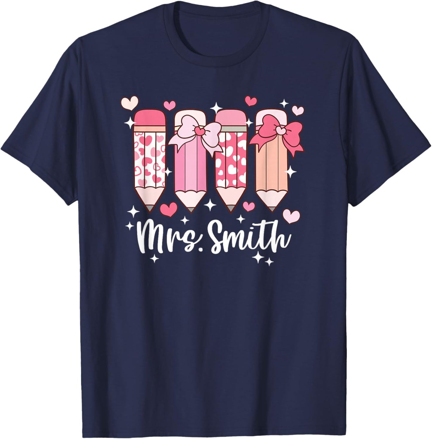 Mrs. Smith Teacher Valentine's Pencil T-Shirt - T-Shirt | Navy