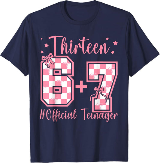 13th Birthday Official Teenager Six Seven Coquette Bow 6 7 T-Shirt - T-Shirt | Navy