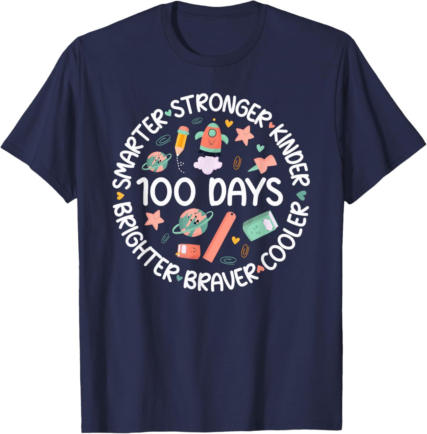 Happy 100 Days of School 100th Day of School Kids Boys Girls T-Shirt - T-Shirt | Navy